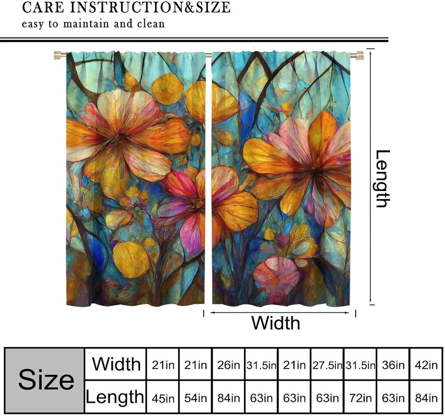 Stained Glass Curtains,Magic Forest Colorful Flowers Abstract Art Home Decor Drapes for Bedroom Living Room Kitchen Window Treatment 2 Panels Set Total Size 72" W X 63" L Inch
