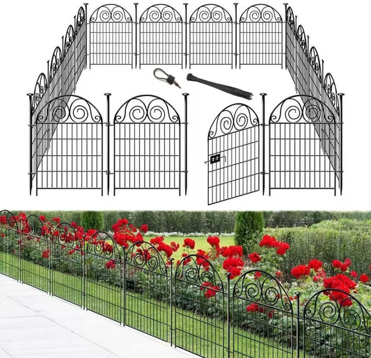 Tall Garden Fence with Gate, 40 Inch(H) 20 Panels Total Length 43.7 Ft, Dog Fencing Outdoor for Yard, Dog Digging Fence Barrier, Decorative Fence for Garden│Patented