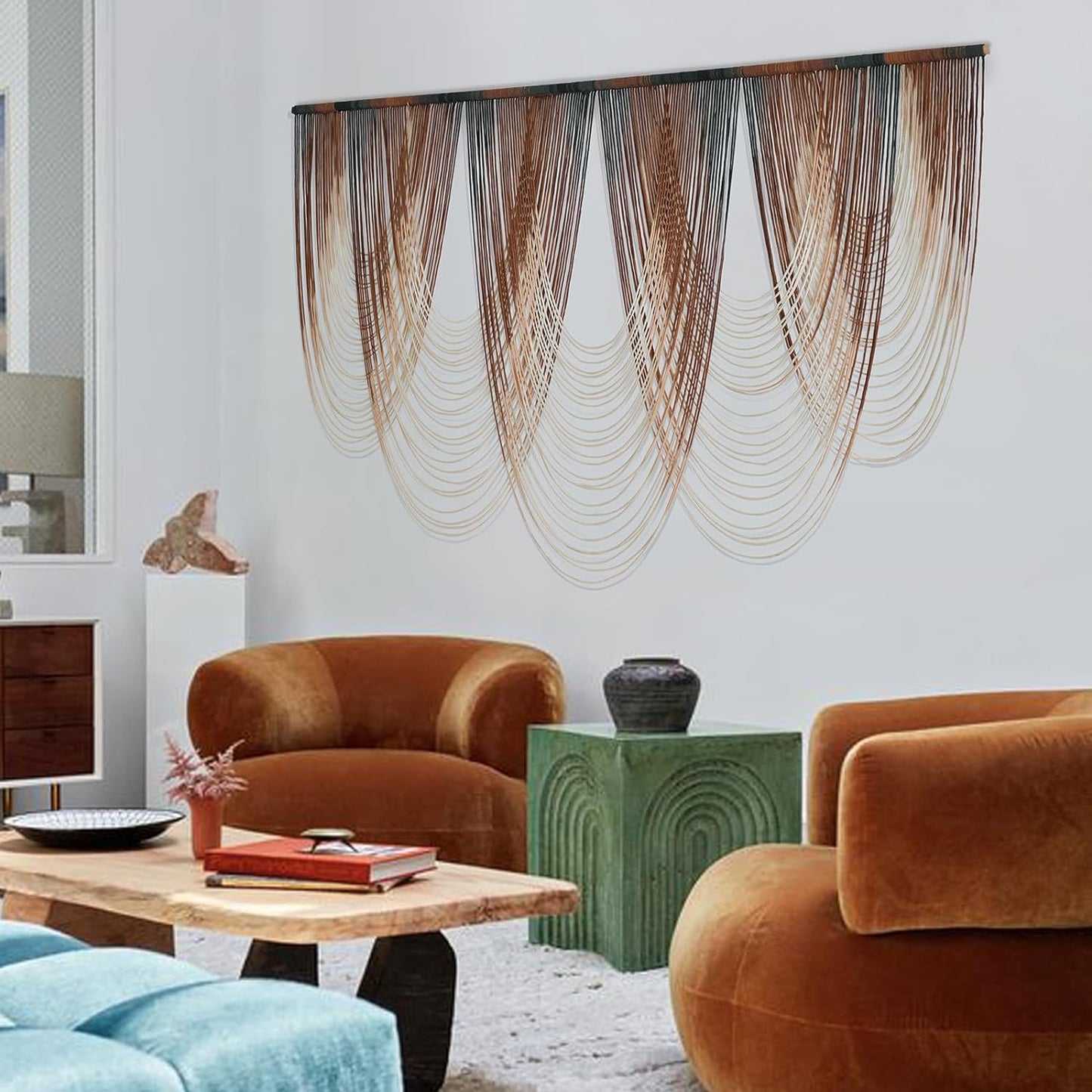 IOWER Macrame Wall Hanging Brown Dip-Dyed Large Macrame Wall Decor For Living Room Boho Fiber Art for Office Decoration 57" W x 41" L