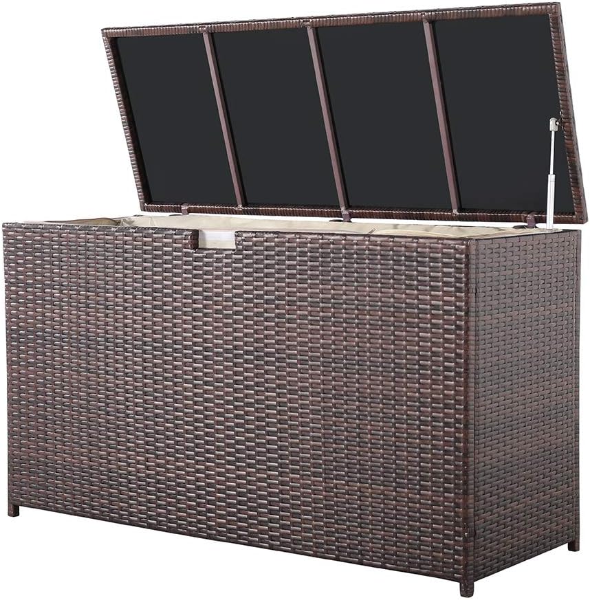 Super Patio Wicker Outdoor Patio Storage Box Waterproof, 120 Gallon Large Deck Box Rattan Storage Bin for Cushions, Garden Tools, Pool, Brown