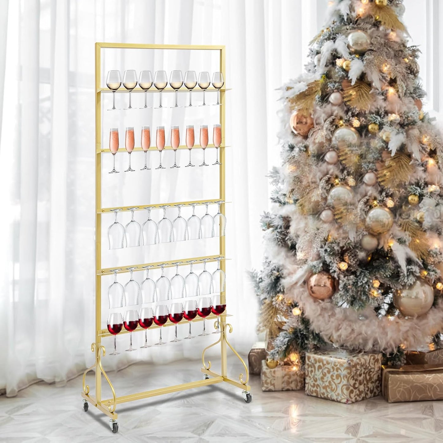 40 Slots Champagne Holder Stand for Party, Wine Glass Display Wall Holder, Stable Wine Glass Stemware Rack for Bar, Wedding, Party (Gold)
