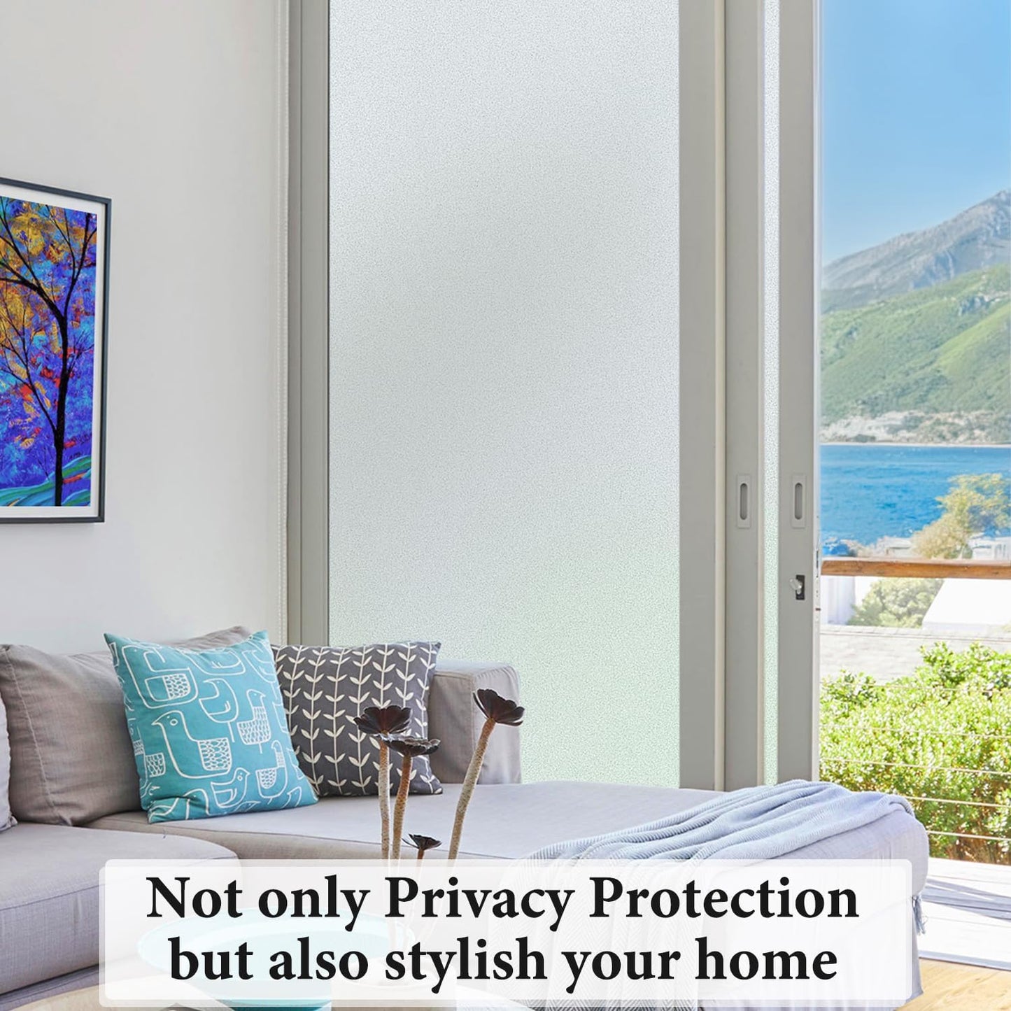 DUOFIRE Privacy Window Film Natural Frosted Glass Film Static Cling Glass Film No Glue Anti-UV Window Sticker Non Adhesive for Privacy Office Meeting Room Bathroom Living Room 35.4in. x 118in. S001