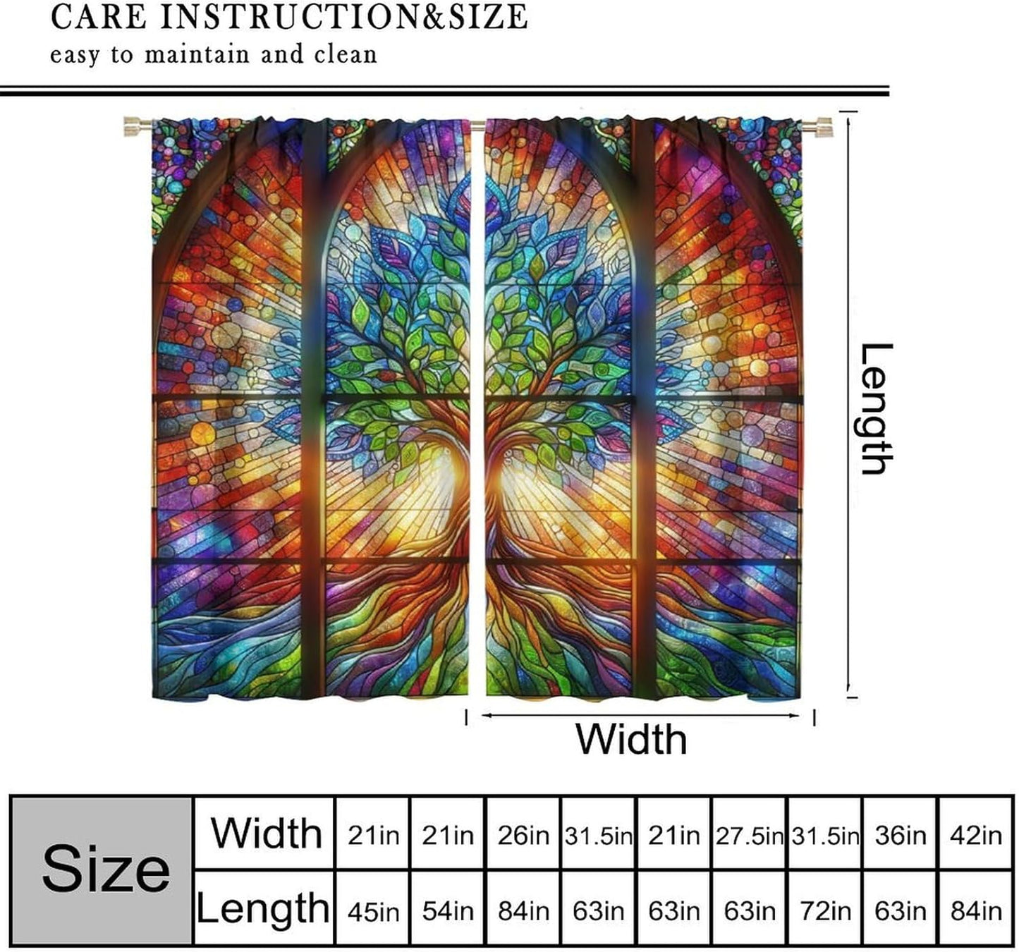 Stained Glass Curtains,Tree of Life Colorful Abstract Art Home Decor Drapes for Bedroom Living Room Kitchen Window Treatment 2 Panels Set Total Size 42" W X 54" L Inch