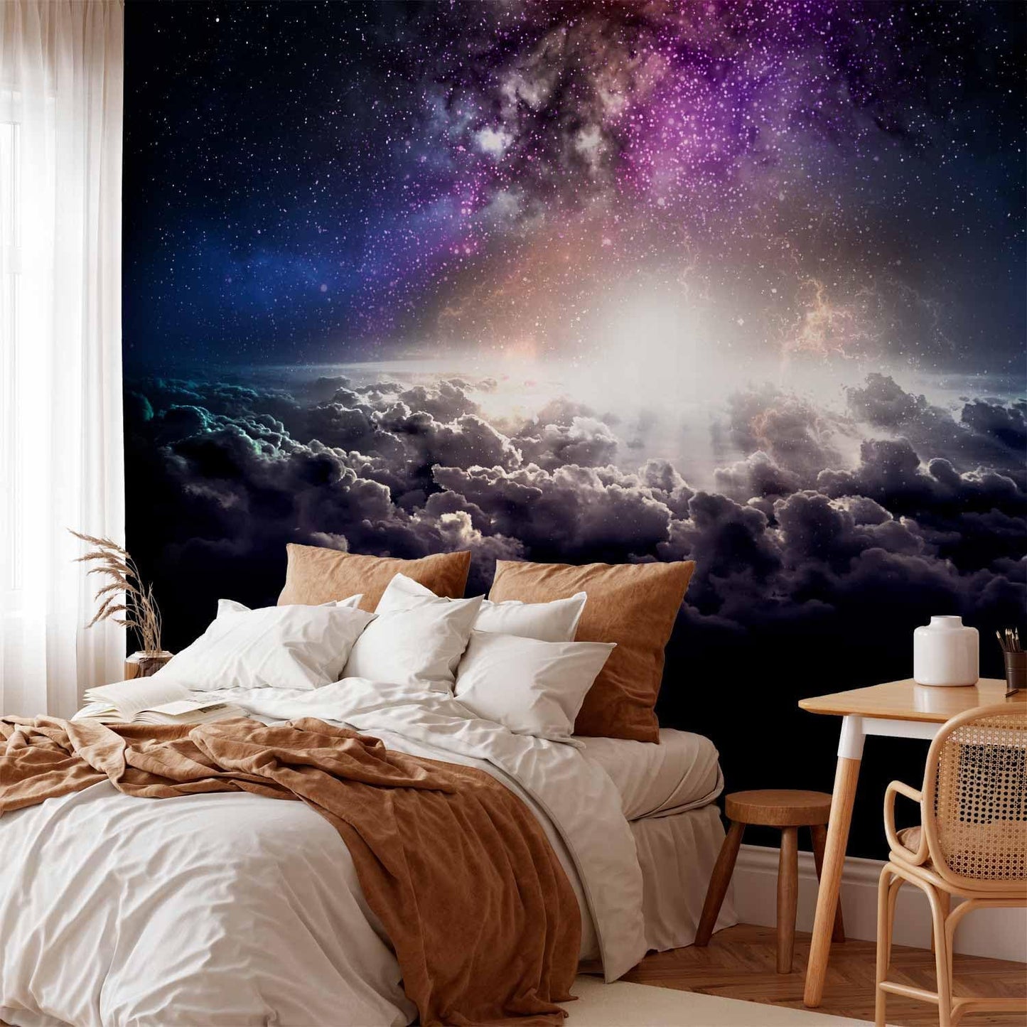 artgeist Wall Mural Galaxy 77x55 in - Peel and Stick Self-Adhesive Wallpaper Removable Large Sticker Foil Wall Decor Print Design Mural Cosmos Sky Star Cloud Purple i-A-10009-a-a