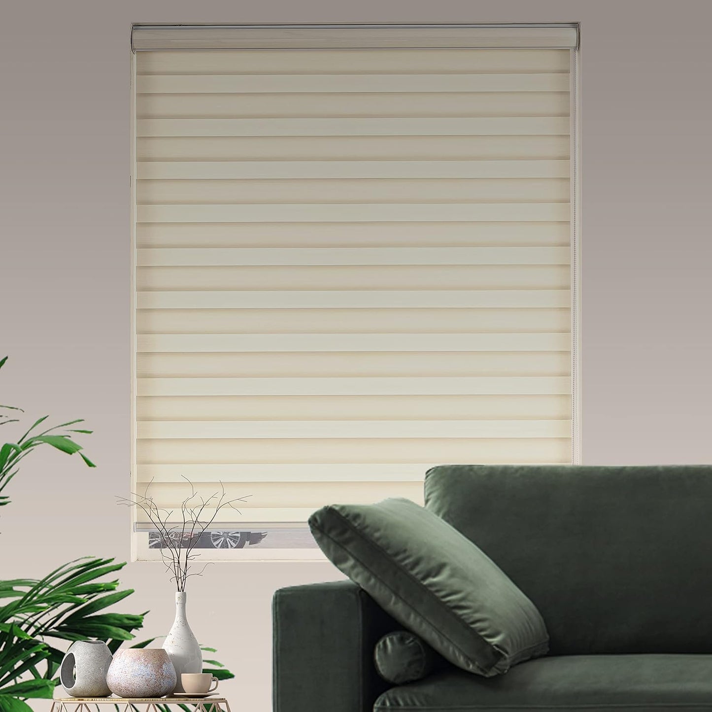 Window Blind Dual Layer Polyester Zebra Roller Light Filtering Sheer Shades Window Treatments Privacy Light Control for Day and Night(W26 x H72(Inch), Cream)