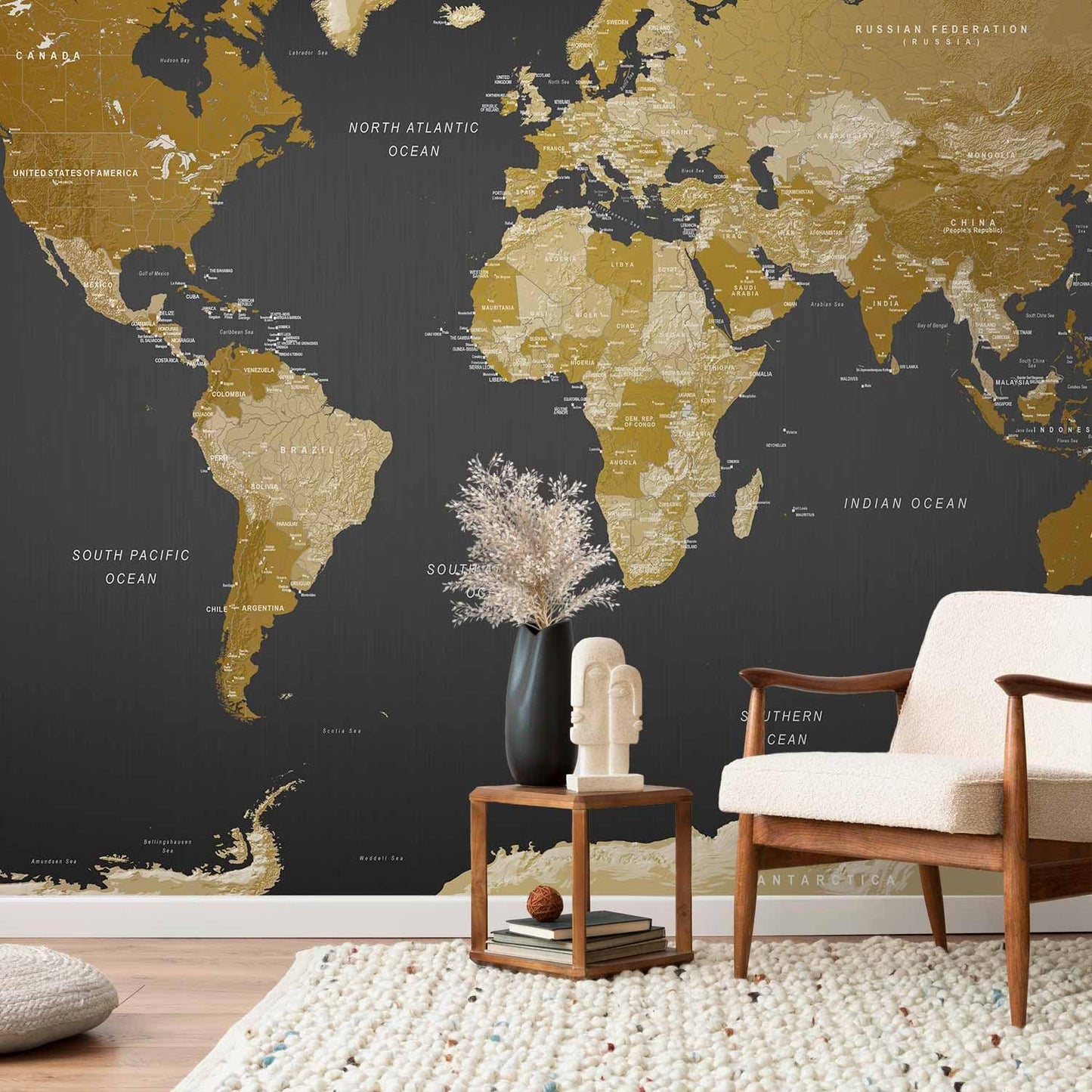 artgeist Premium Wall Mural World Map 79x55 in - XXL Non-Woven Wallpaper Fleece Wall Decor Photo Print Picture Image Design Home Map of The World k-A-0092-a-a