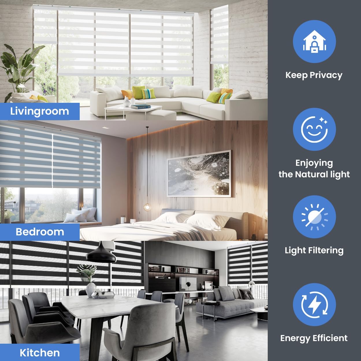 Foiresoft Standard Custom Zebra Roller Blinds for Windows [W10–105 x H10–115 Inch, Pastel_Blue, Basic], Light Filtering Dual Layer Shades for Bedroom, Living Room, Office, 13 Colors