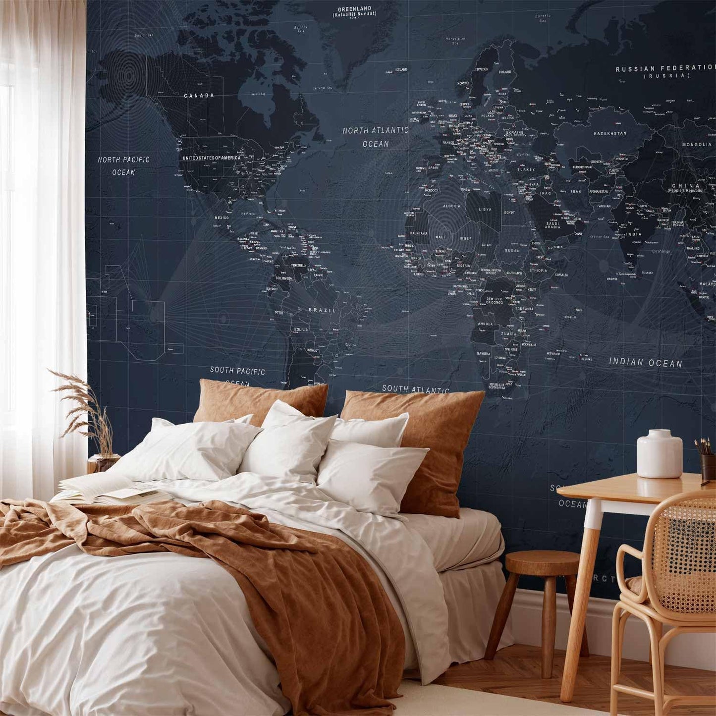 artgeist Premium Wall Mural World Map 138x101 in - XXL Non-Woven Wallpaper Fleece Wall Decor Photo Print Picture Image Design Home Map of The World k-A-0123-a-a