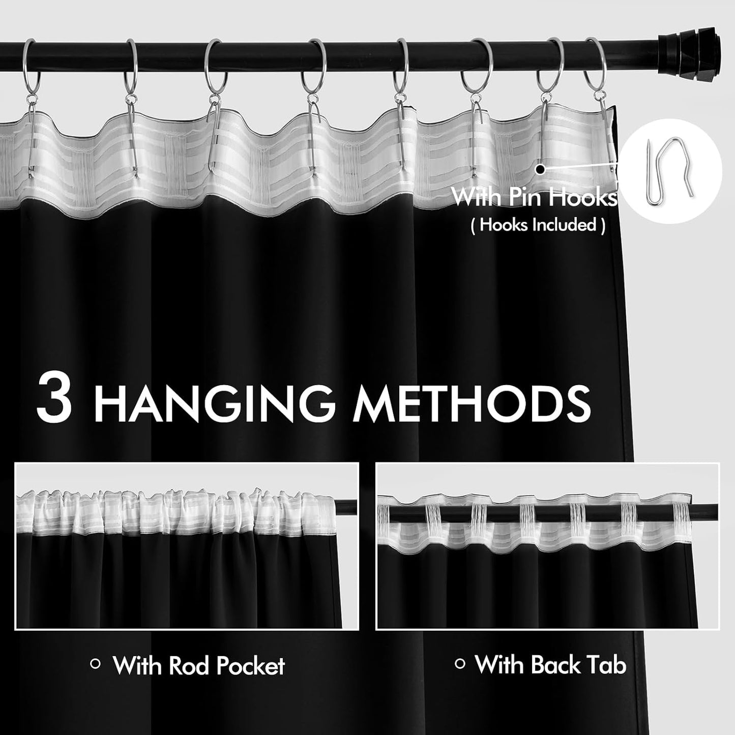 MIULEE Black Back Tab Blackout Curtains 100 Inch Length 2 Panels Set for Living Room Bedroom Privacy, Halloween Rod Pocket/Pinch Pleat Thermal Insulated Room Darkening Pleated Light Blocking Drapes
