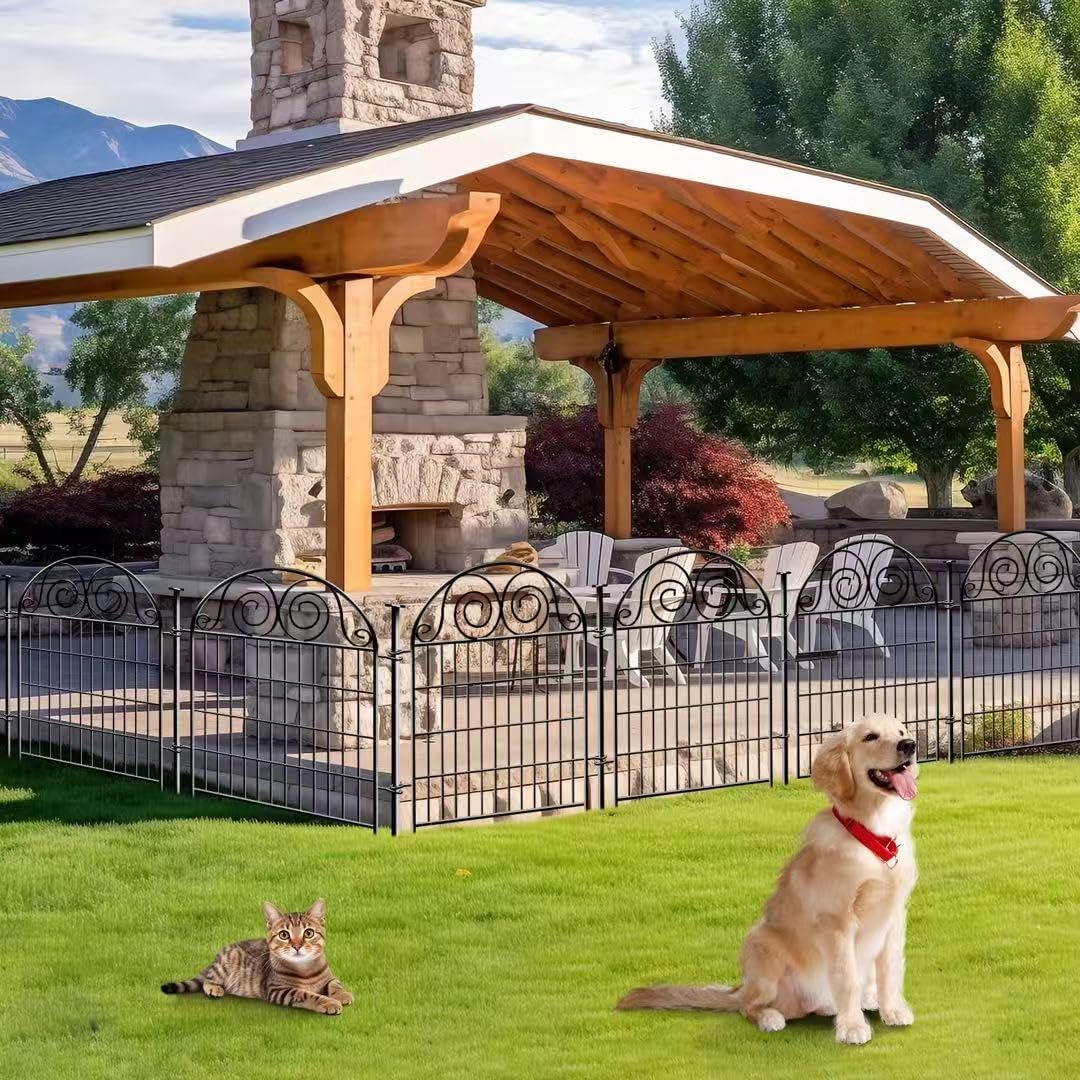 Tall Garden Fence Animal Barrier with Gate, 36 in(H) 14 Panels Garden Fences and Borders for Dogs, Dog Fence Outdoor for Yard, Total Length 30.6 Ft Metal Temporary Fencing│Patented