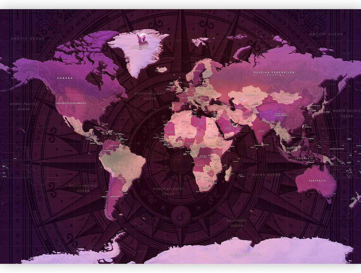 artgeist Premium Wall Mural World Map 177x124 in - XXL Non-Woven Wallpaper Fleece Wall Decor Photo Print Picture Image Design Home Map of The World k-A-0273-a-a