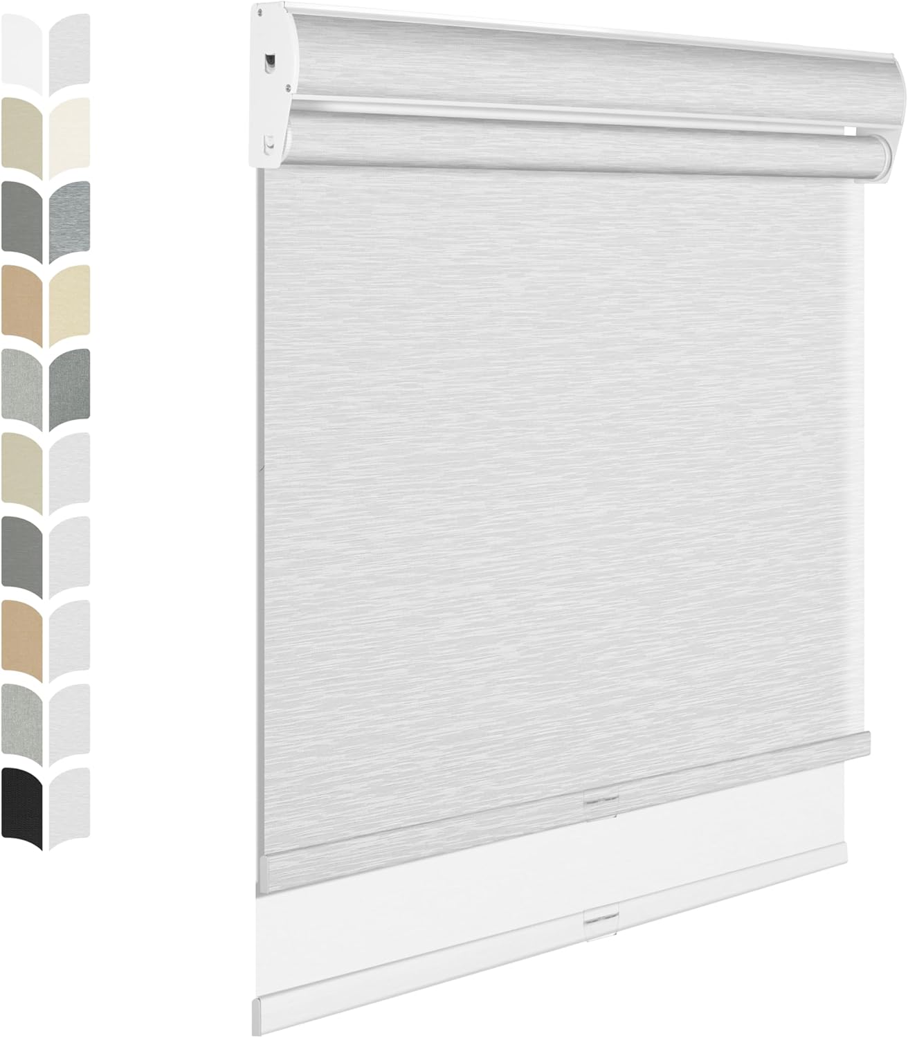 BERISSA Cordless Dual Roller Shades With Cassette Valance, Blackout and Light Filtering, Day and Night for Home Office Door - Striped Jacquard White, 59 W x 48" H