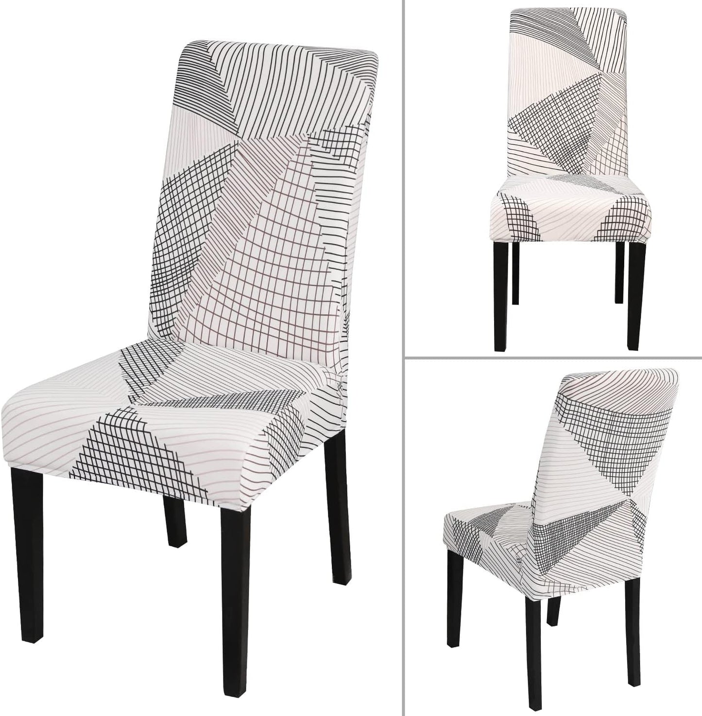 JQinHome White Chair Covers for Dining Room Set of 6, High Stretch Removable Washable Parsons Chair Slipcover for Home Party Hotel Wedding Ceremony (6PCS, Geometric)