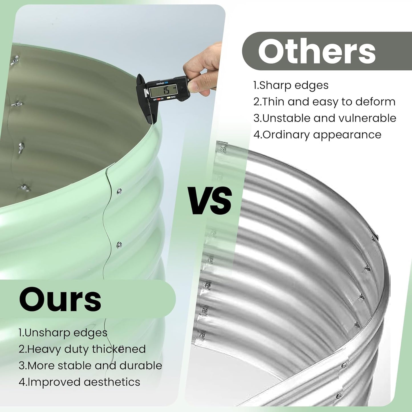 2 Pcs 6x3x1.5ft Oval Raised Garden Bed, Galvanized Raised Beds,Open-Ended Base Metal Raised Planter Beds,Garden Bed Outdoor,Planter Raised Boxes for Vegetables, Flowers,Tool-Free Asse,Green