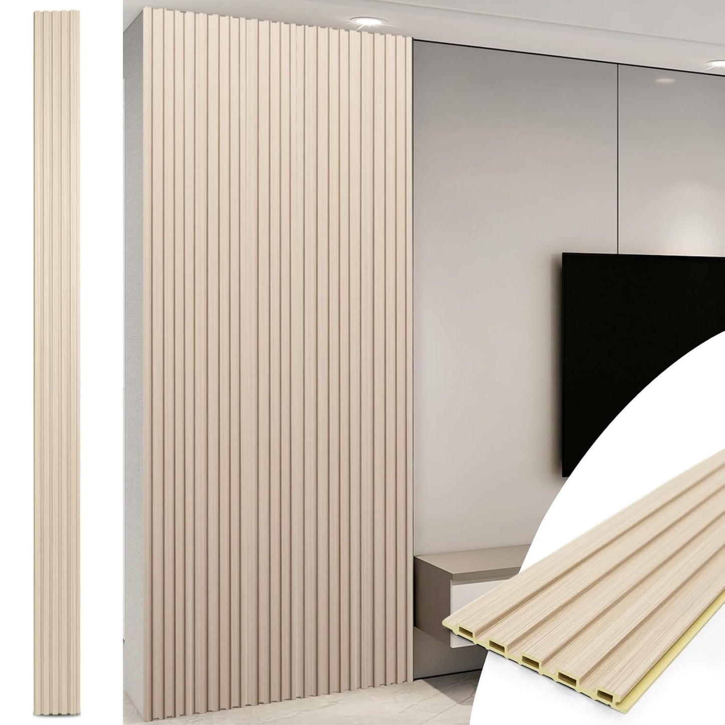 Art3d WPC Wainscoting Panels, 16-Pack 48 x 6 Inch 3D Wall Accents for Interior Wall Decor, Living Room, Bedroom, Black