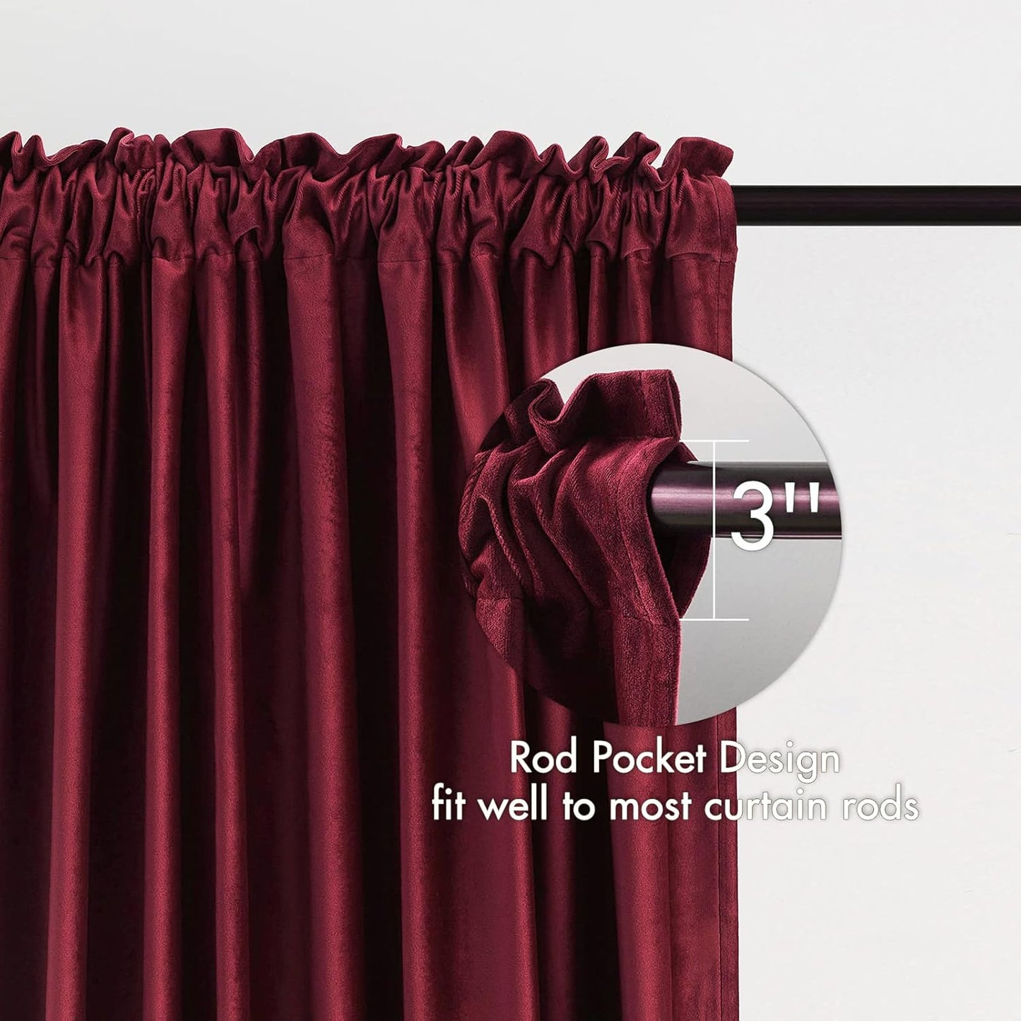 MIULEE Burgundy Velvet Curtains Thermal Insulated Blackout Curtain Christmas Drapes for Bedroom Living Room Darkening 96 Inches Long Curtains Panels Rod Pocket Set of 2