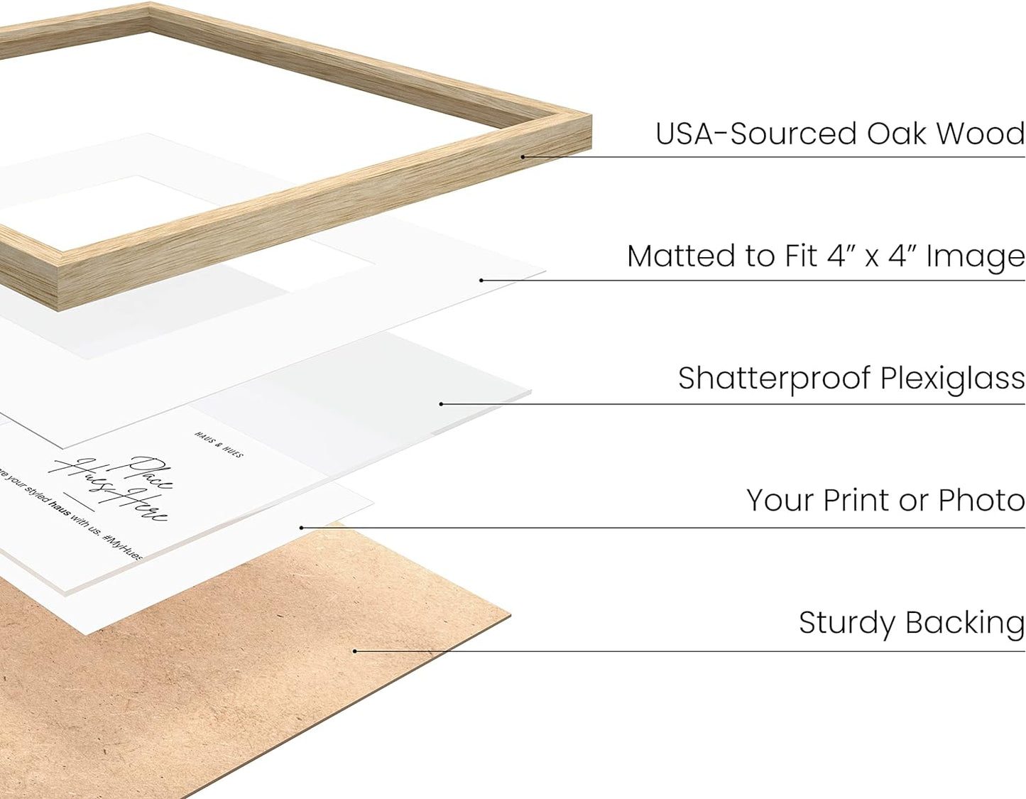 HAUS AND HUES Square Picture Frames - 8x8 Set of 25, Wooden Frames with Mat, Beige Oak Finish