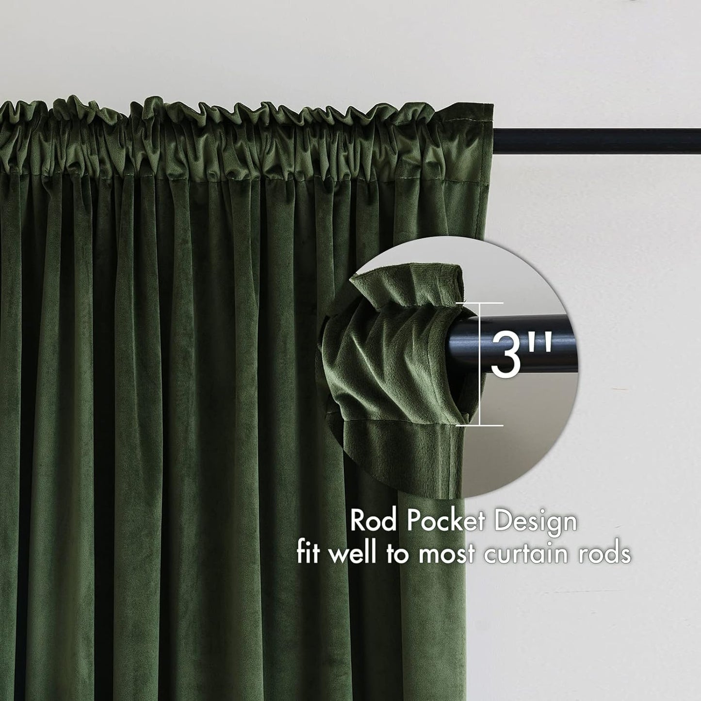 MIULEE Olive Green Velvet Curtains Thermal Insulated Blackout Curtain Drapes for Bedroom Living Room Darkening 63 Inches Long Curtains Panels Rod Pocket Set of 2