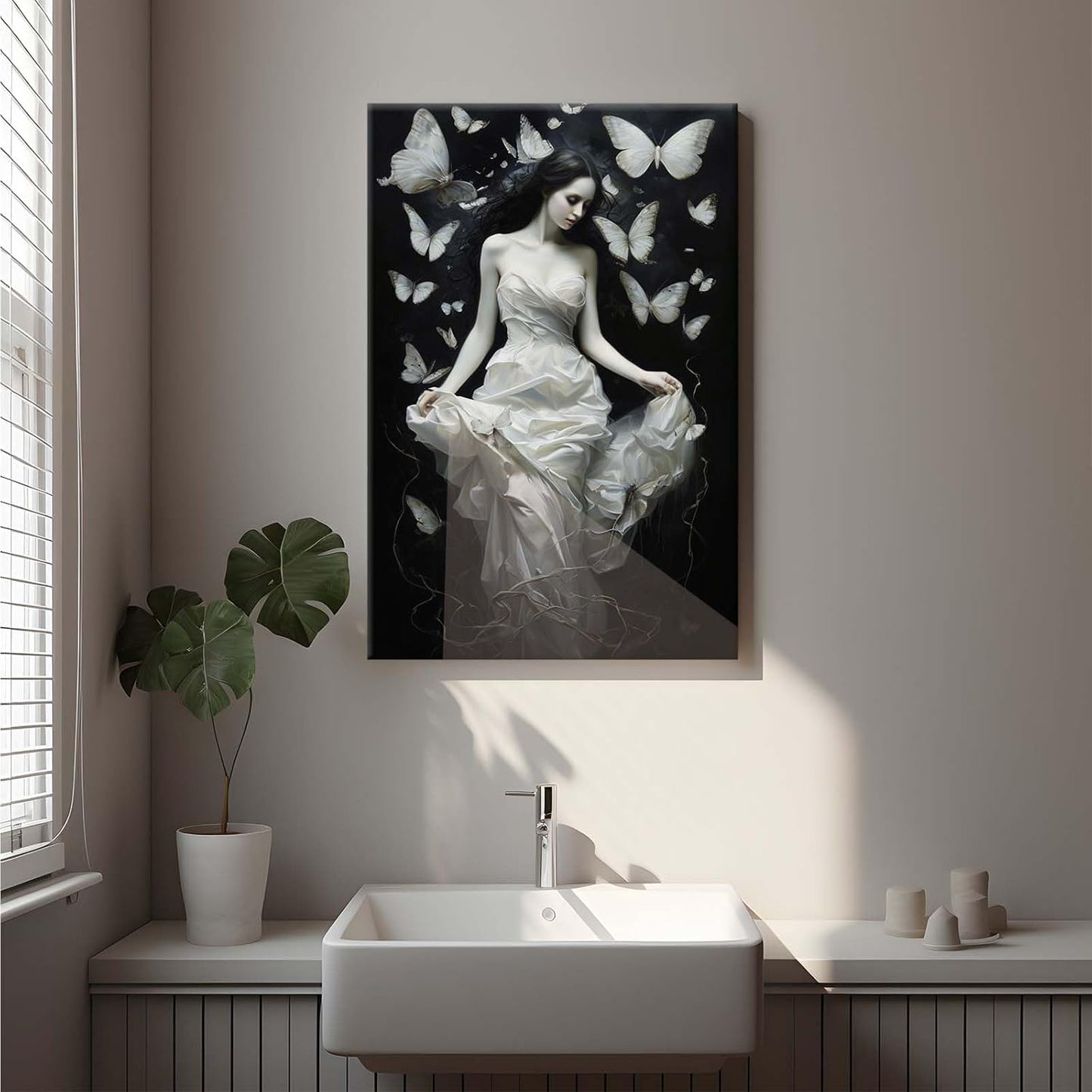 Vintage Gothic Feminine Canvas Wall Art Print Butterfly Poster Moody Preppy Wall Art Dark College Decor for Home Bedroom20x30in Wood Framed