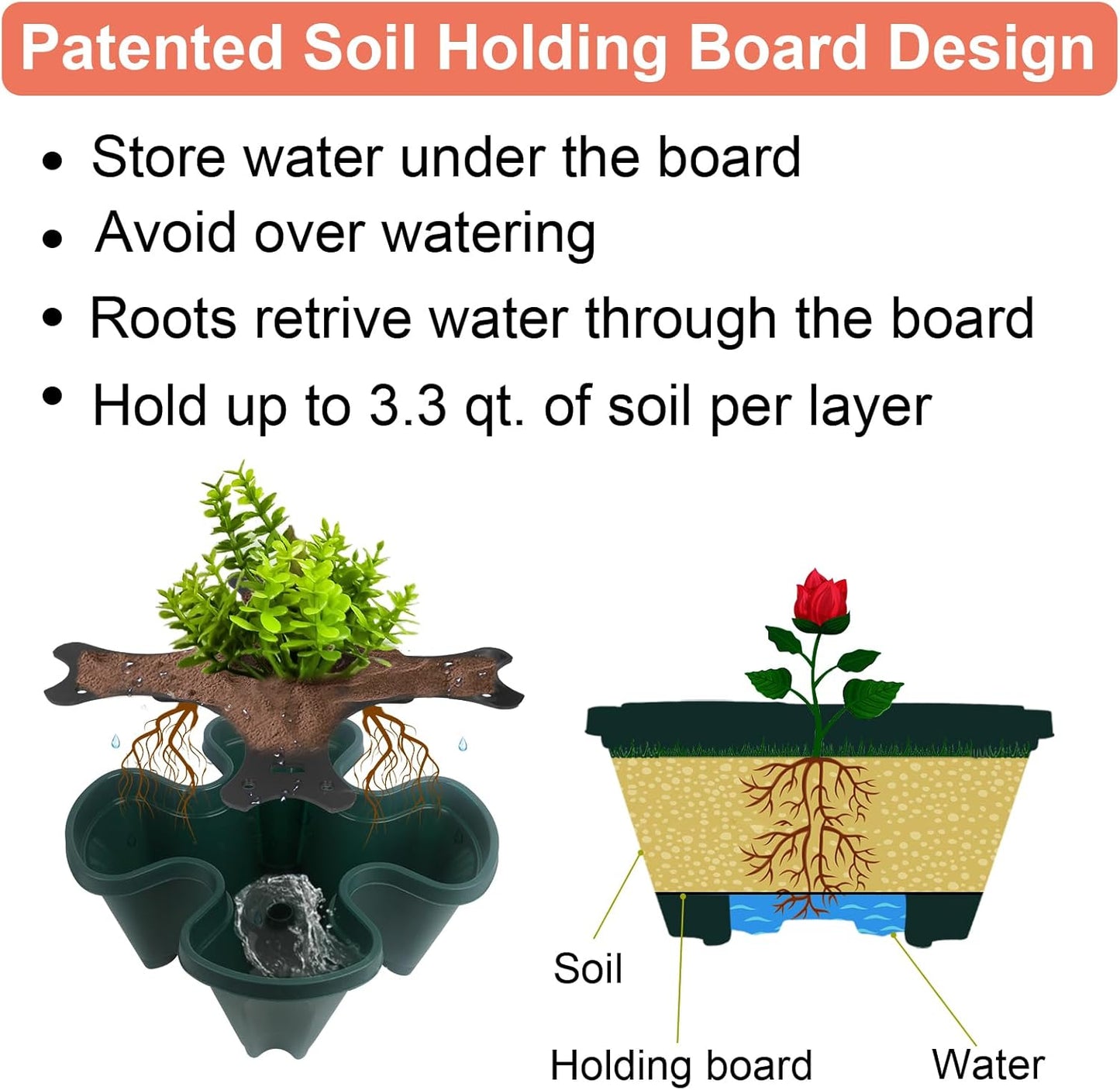 DUNCHATY Stackable Planter, Vertical Strawberry Planter with Garen Tool Set, Self Watering Garden Planter Indoor/Outdoor 7 Tier Herb Planter Pots for Growing Vegetables and Succulents, Pine Green