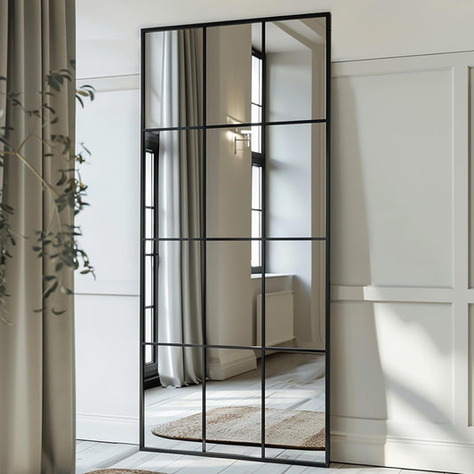 Windowpane Mirror Full Length 65"x24" Art Pane Wall Mirror Farmhouse Decorative Leaning Hanging Wall Mounted for Bedroom Living Room Entrance