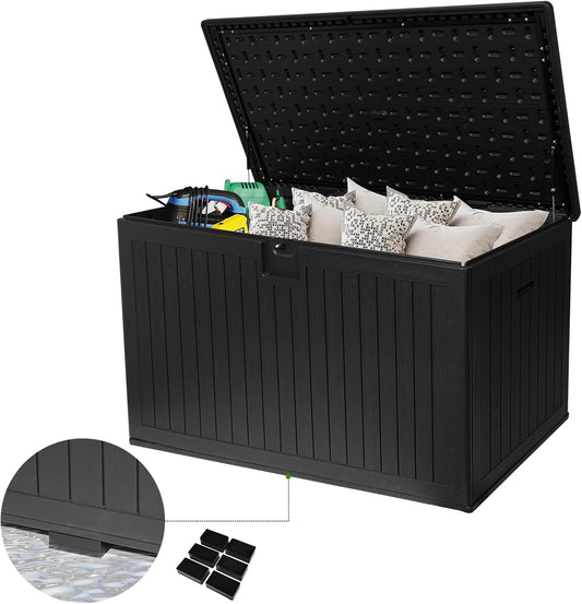 270 Gallon Outdoor Storage Box Waterproof, Extra Large Plastic Outside Deck Box Weatherproof, Resin Patio Storage Bin with Lock and Lids for Pool Equipment and Cushion, Black