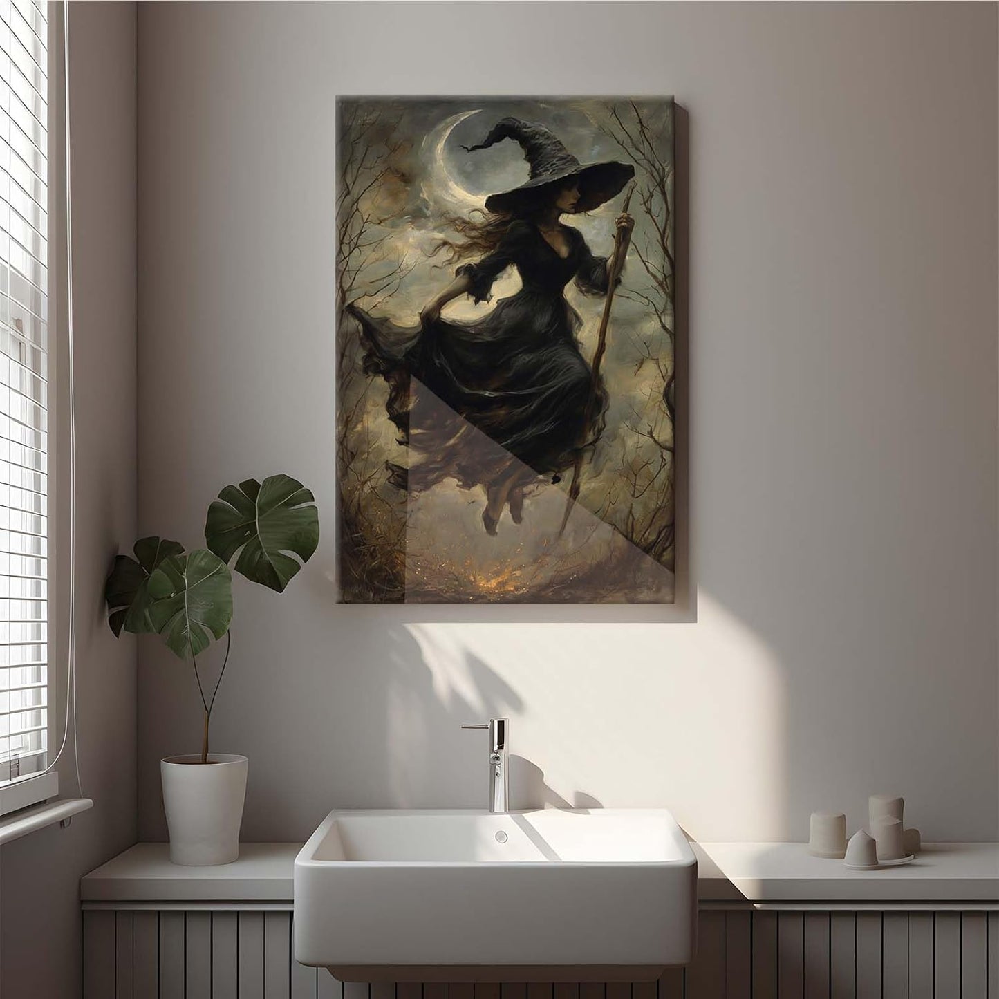 Witch in the Forest Halloween Print Wall Art Poster Witch Decor Vintage Print Dark College Wall Art Victorian Gothic Room Decor Canvas Wall Print8x12in Wood Framed