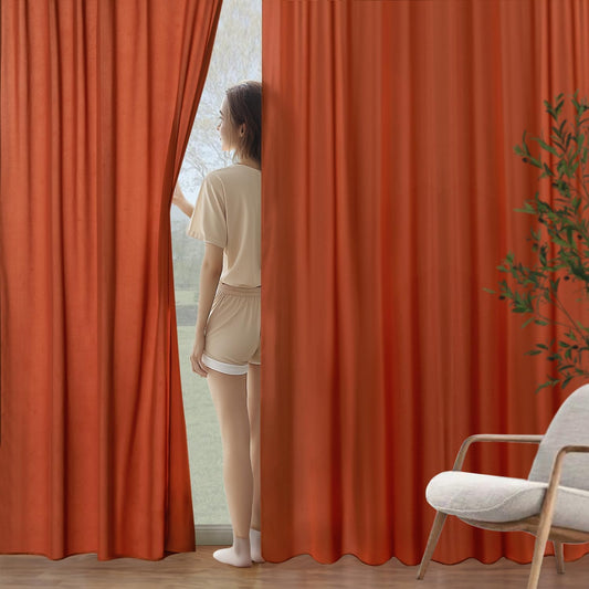 MIULEE Burnt Orange Privacy Sheer Curtains That Let Light in 72 Inches Long Non-See-Through Semi Sheer Curtain Light Filtering Window Curtains Drapes for Living Room Bedroom 2 Panels Set 42 X 72