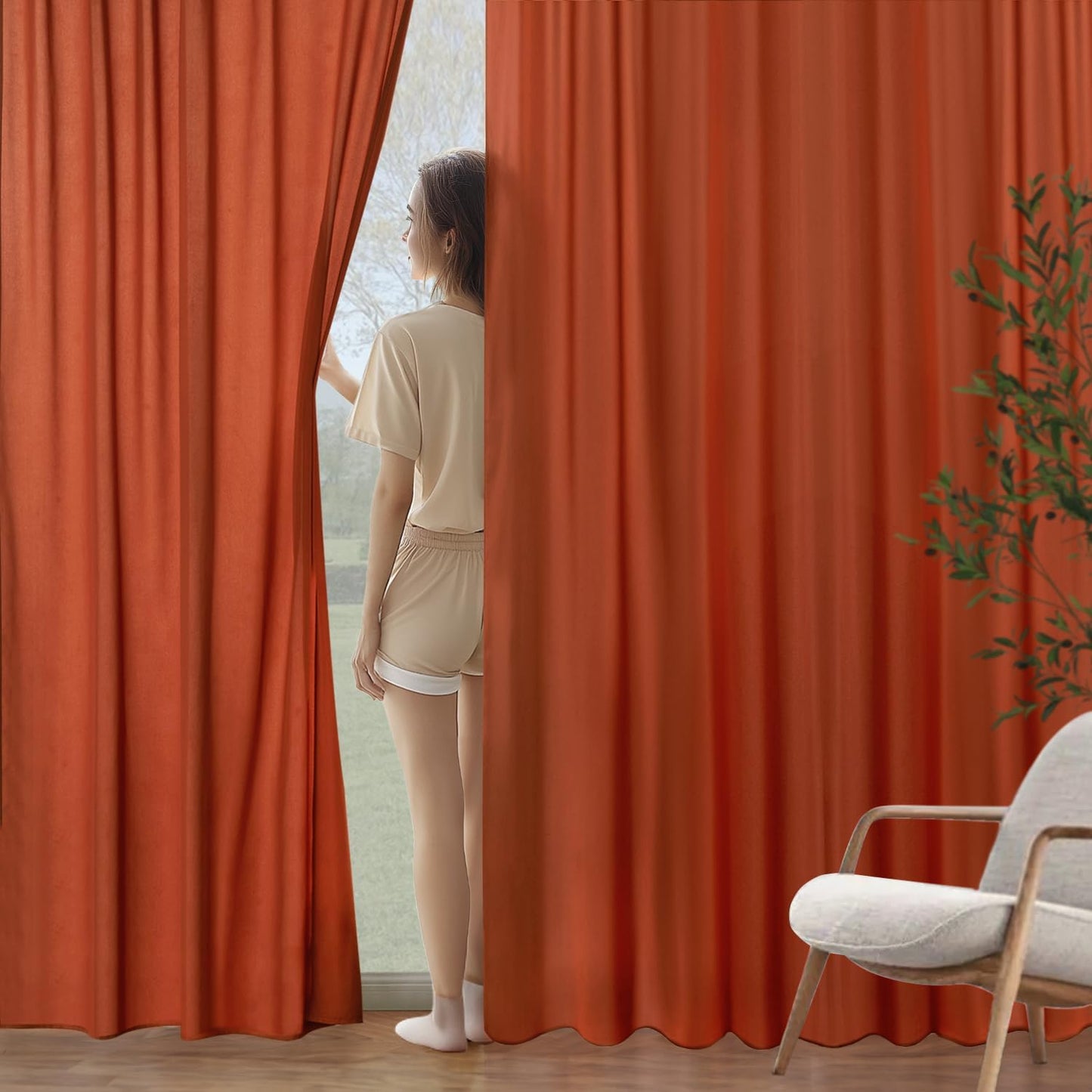 MIULEE Burnt Orange Privacy Sheer Curtains That Let Light in 90 Inches Long Non-See-Through Semi Sheer Curtain Light Filtering Window Curtains Drapes for Living Room Bedroom 2 Panels Set 42 X 90