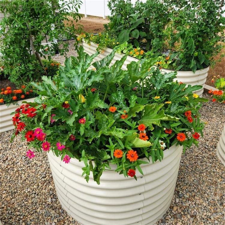 Vego garden 32" Tall 42" Round Raised Garden Bed Raised Bed Planter Box for Vegetables Flowers Patio-Pearl White