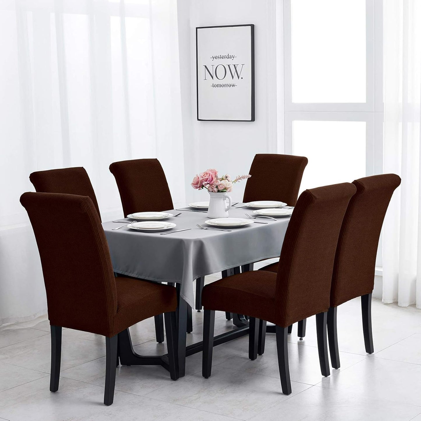 Joccun Chair Covers for Dining Room Set of 6,Dining Chair Slipcovers Stretch Dining Room Chair Covers Seat Protector,Washable Parsons Chair Cover for Home,Hotel(Chocolate,6 Pack)