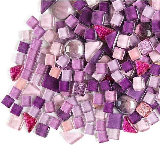 1.1 LB Irregular Crystal Mosaic Tiles,Small Particle Color Decal Crystal Glass Tile DIY Hobbies Children Handmade Crystal Craft for DIY Handmade Decorative Materials (Purple Series)