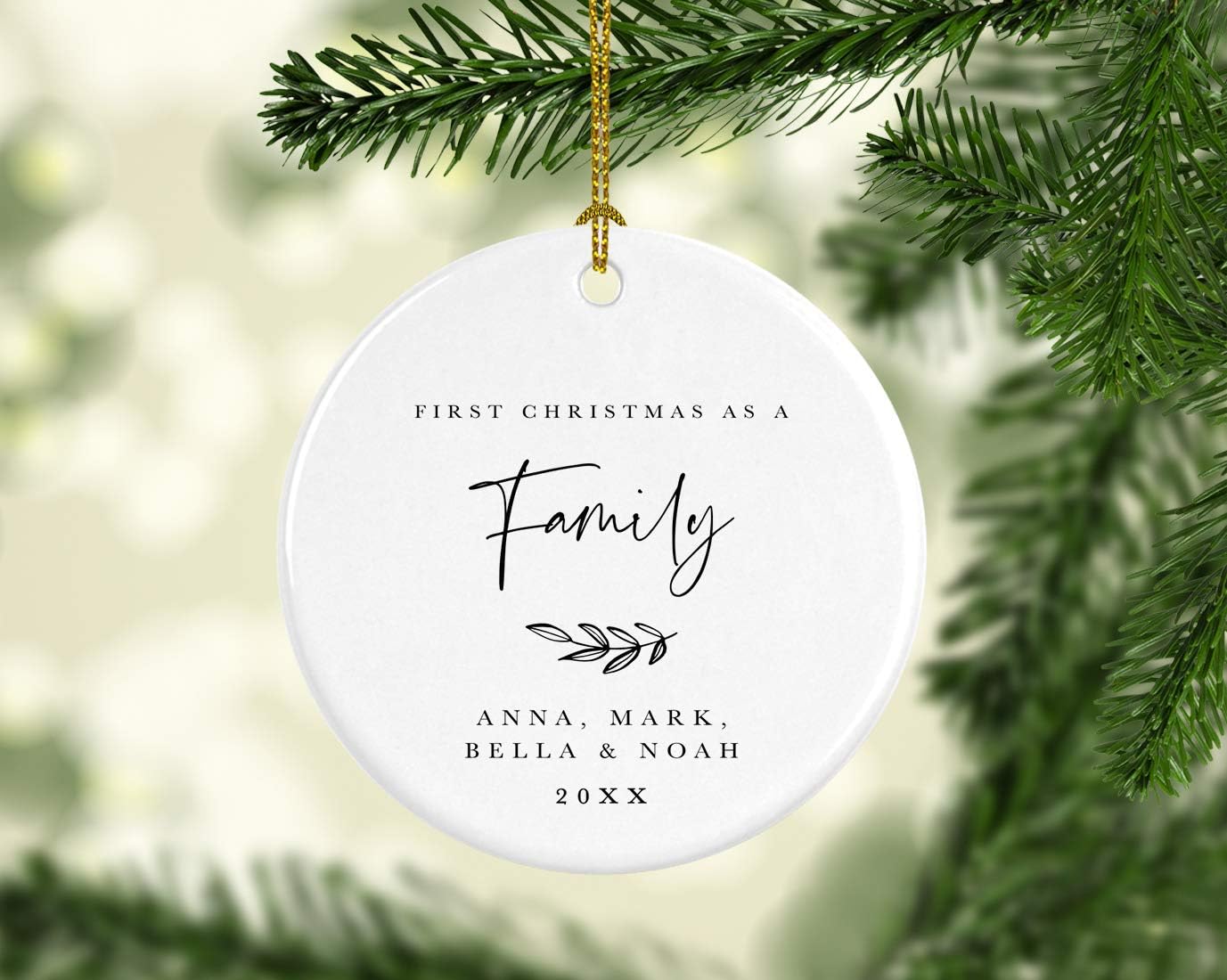 Andaz Press Personalized Baby 1st Christmas Round Ceramic Porcelain Christmas Tree Ornament Engagement Keepsake Collectible Gift, My First Christmas, Sophia Anne 2025, Antique Handdrawn, 1-Pack
