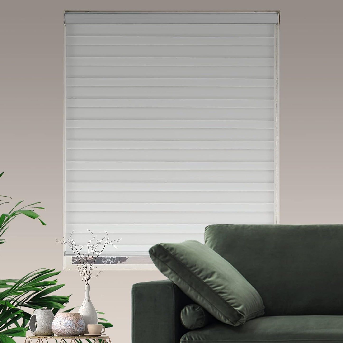 Zebra Roller Shades, Dual Layer Roll Up Blind for Living Room, Semi Sheer Shades Window Privacy Light Control for Day and Night, (Maximum Height 72inch, White Color, Width 36 inch)