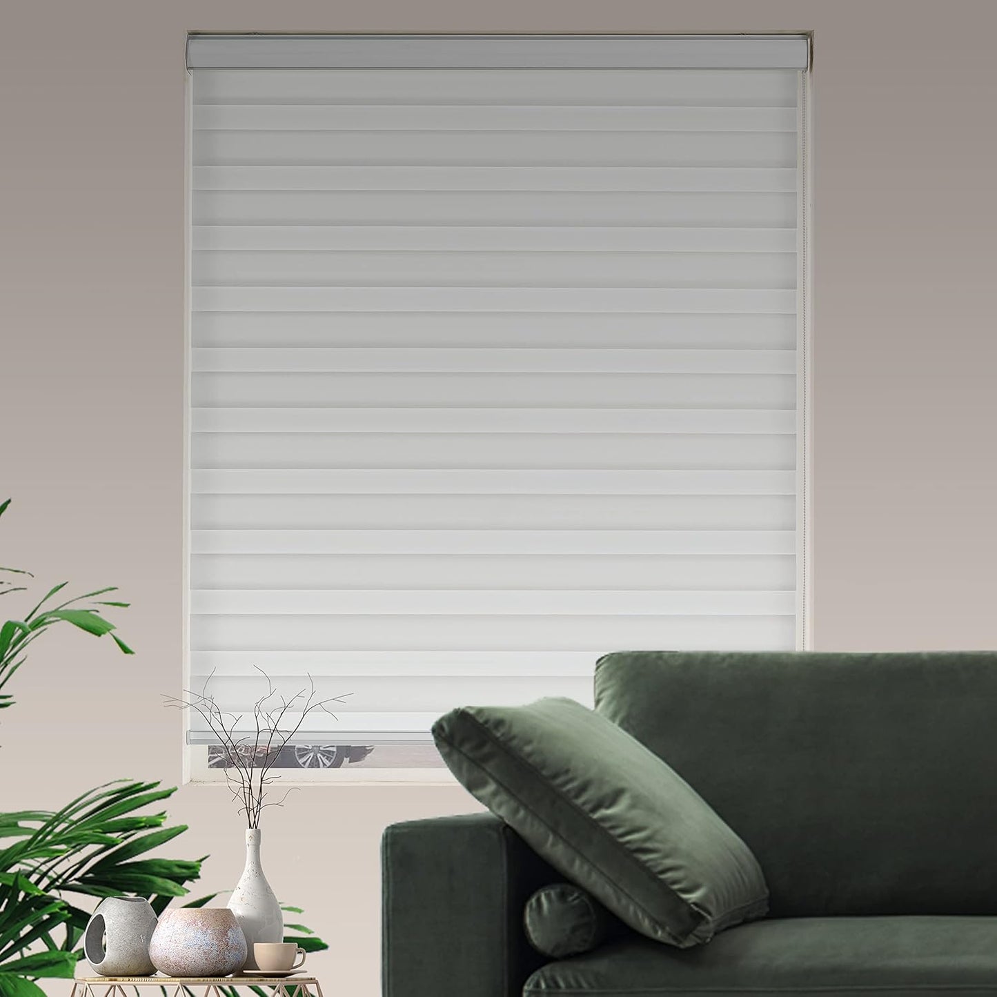 Zebra Roller Shades, Dual Layer Roll Up Blind for Living Room, Semi Sheer Shades Window Privacy Light Control for Day and Night, (Maximum Height 72inch, White Color, Width 38 inch)