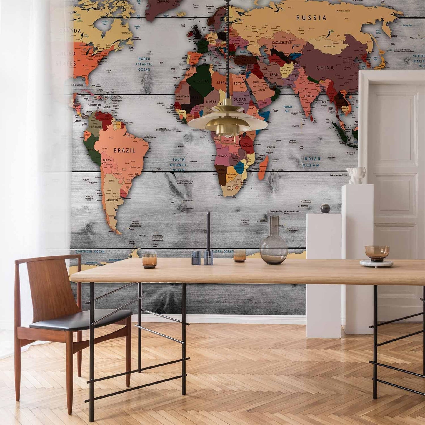 artgeist Premium Wall Mural World Map 138x101 in - XXL Non-Woven Wallpaper Fleece Wall Decor Photo Print Picture Image Design Home Map of The World k-B-0009-a-c