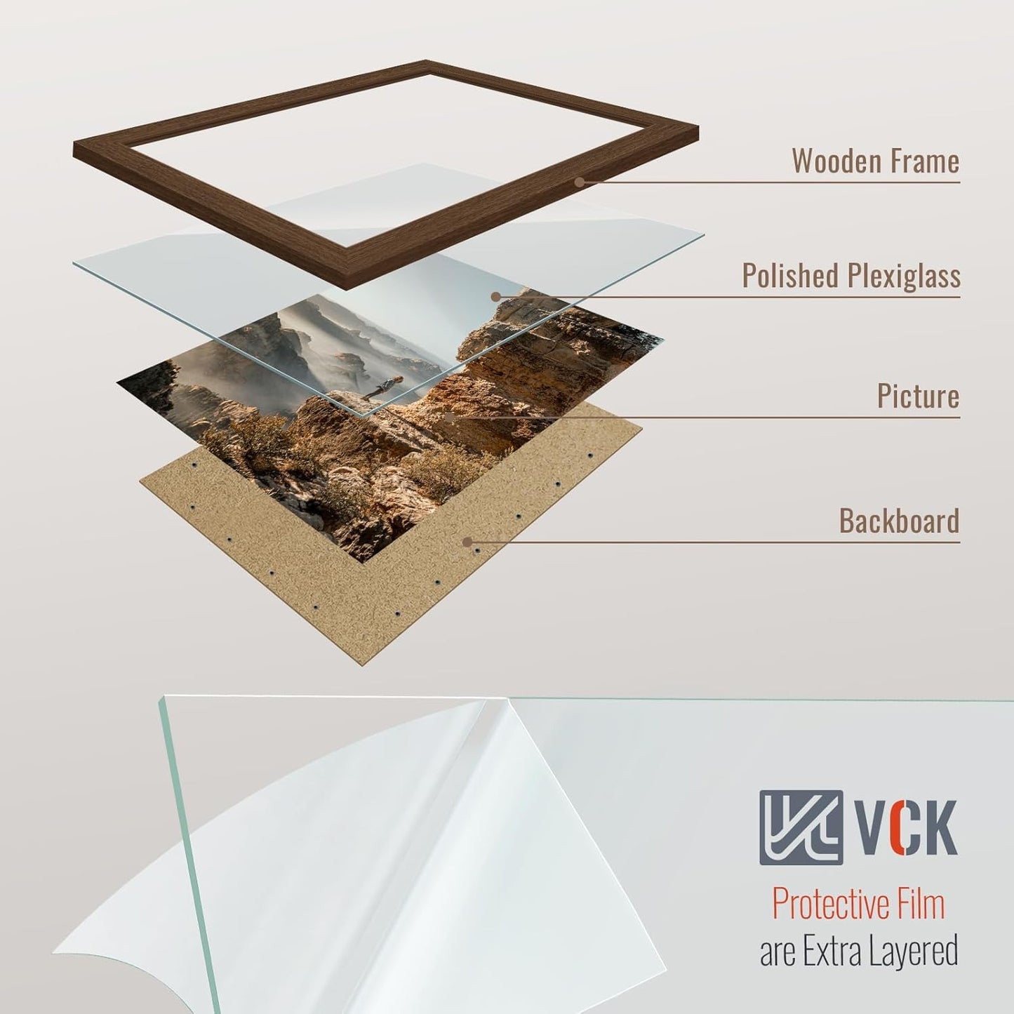 VCK 14x24 Frame Set of 3, Brown Wood Picture Frame with Exclusive Wood Grain, Wall Gallery Frame