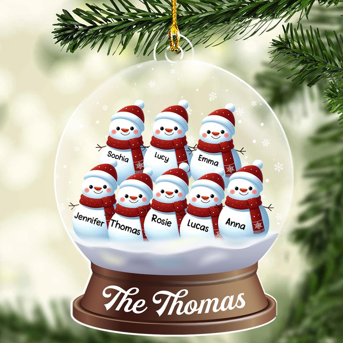 Personalized Family Christmas Acrylic Ornament 2024 - Custom Name Snowman Family Members up to 10 People, Snow Globe Ornament Gifts for Family Tree Decoration (A03, 7 Names)