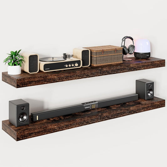 Heimlove 55 Inch Long Floating Shelves for Wall,9.3" Deep Rustic Brown Floating Shelf Set of 2,Large Display Shelf & Storage Shelf,Wall Mounted Shelves for Bedroom Living Room Kitchen Office