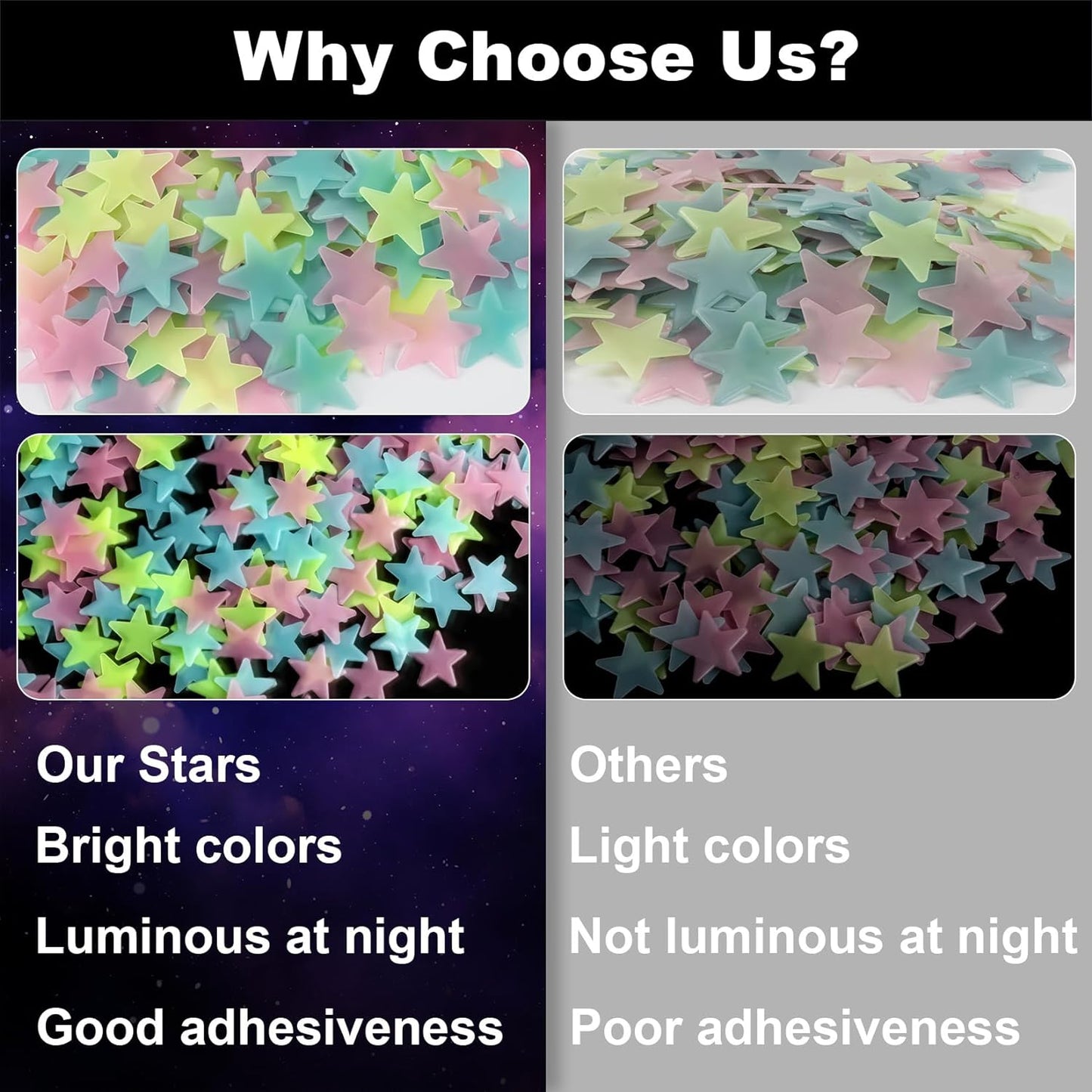 200 Glow in The Dark Stars for Ceiling - Glowing Stars and Moon Stickers Estrellas que brillan en la oscuridad para el techo de cuarto Plastic Space Galaxy Decals Bedroom Wall Decorations