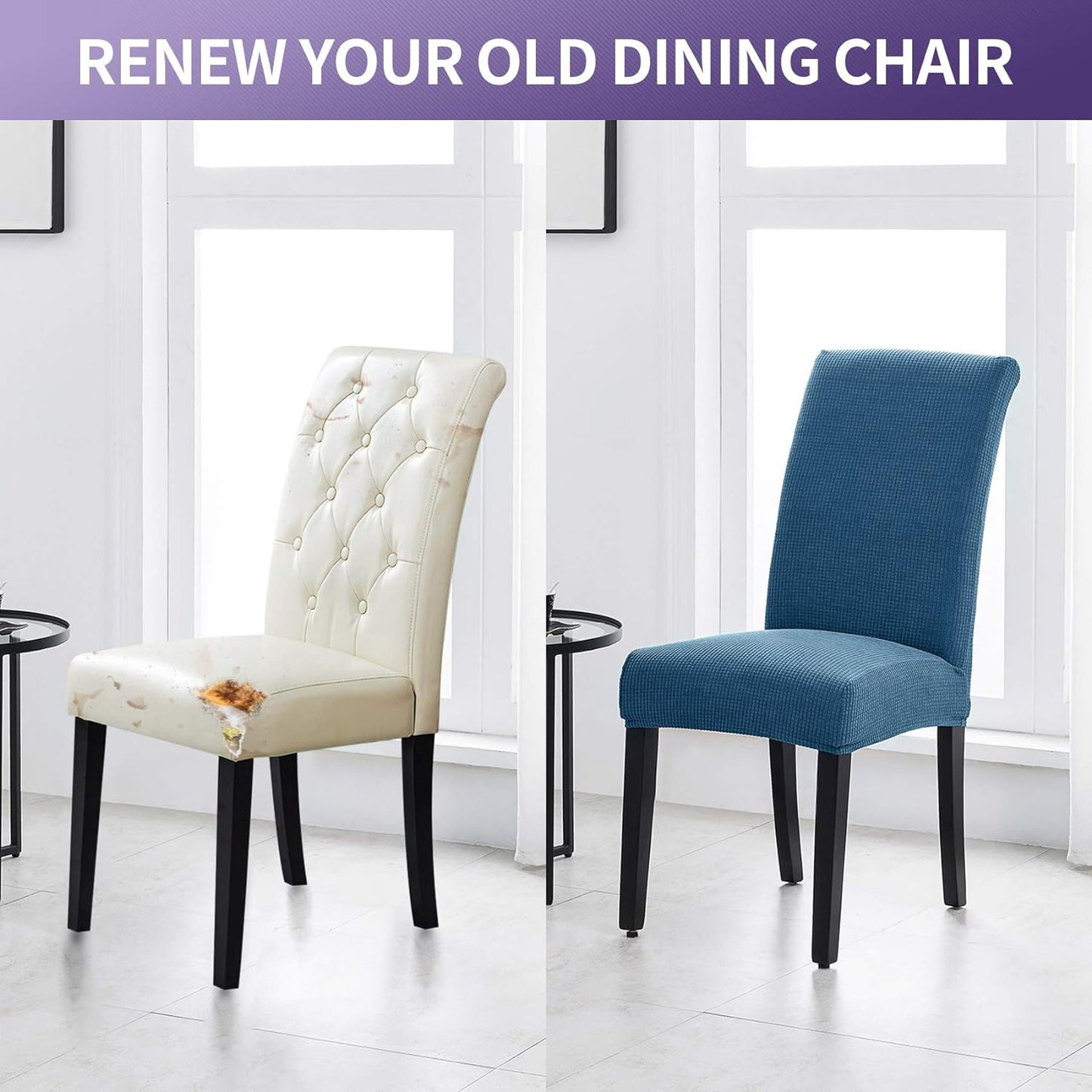 Joccun Chair Covers for Dining Room Set of 2, Chair Slipcovers Stretch Dining Room Chair Covers Seat Protector,Washable Parsons Chair Cover for Home,Hotel,Banquet(Dark Blue,2 Pack)