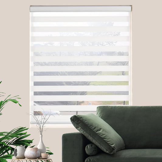 Blinds for Windows Dual Layer Zebra Roller Shades Light Filtering Sheer Window Privacy Light Control for Day and Night(W41 x H72(Inch), White)
