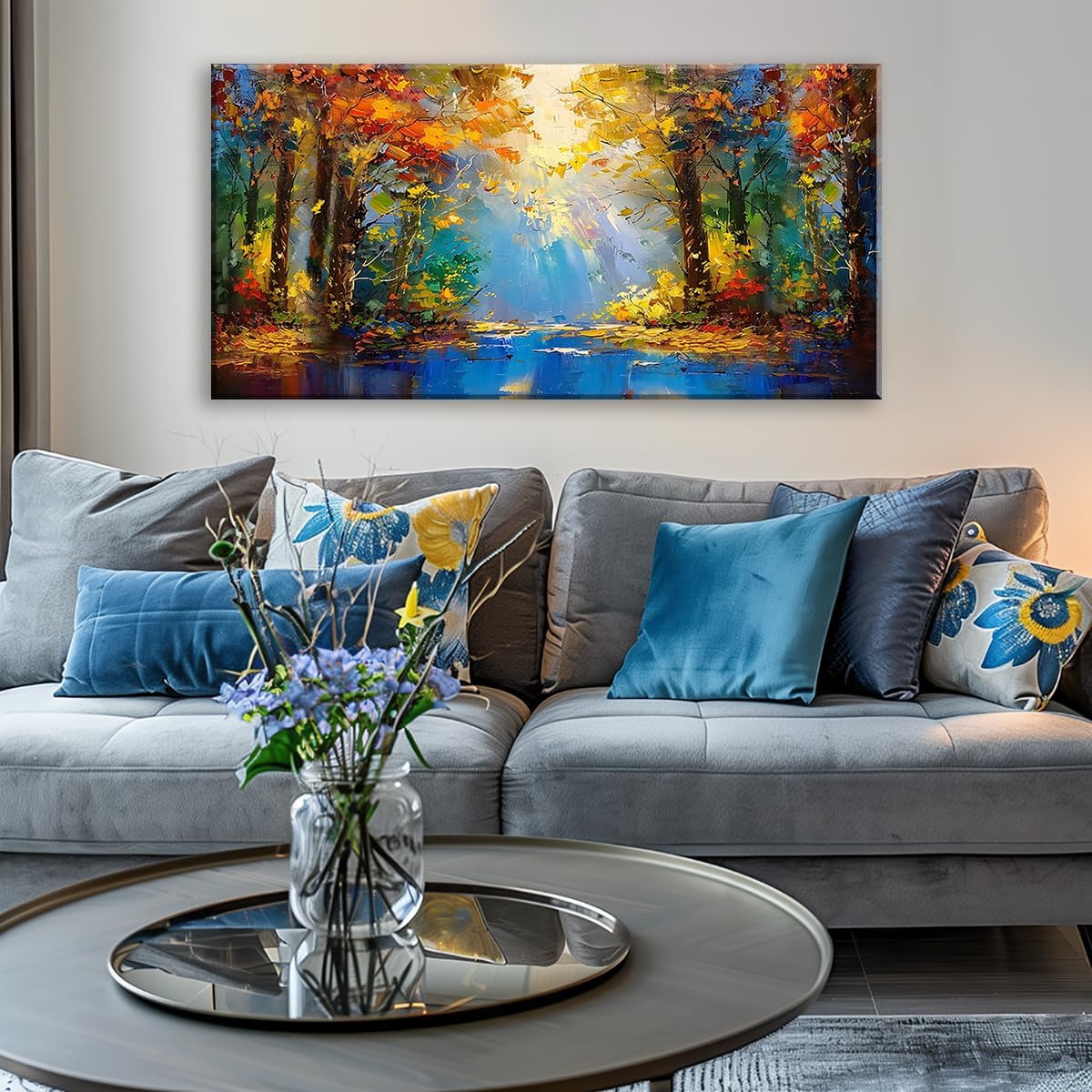 LASMOND Beautiful Colorful Forest Scenery Landscape Wall Art Decor Artwork for Bedroom Living Room (48x24 Inches)