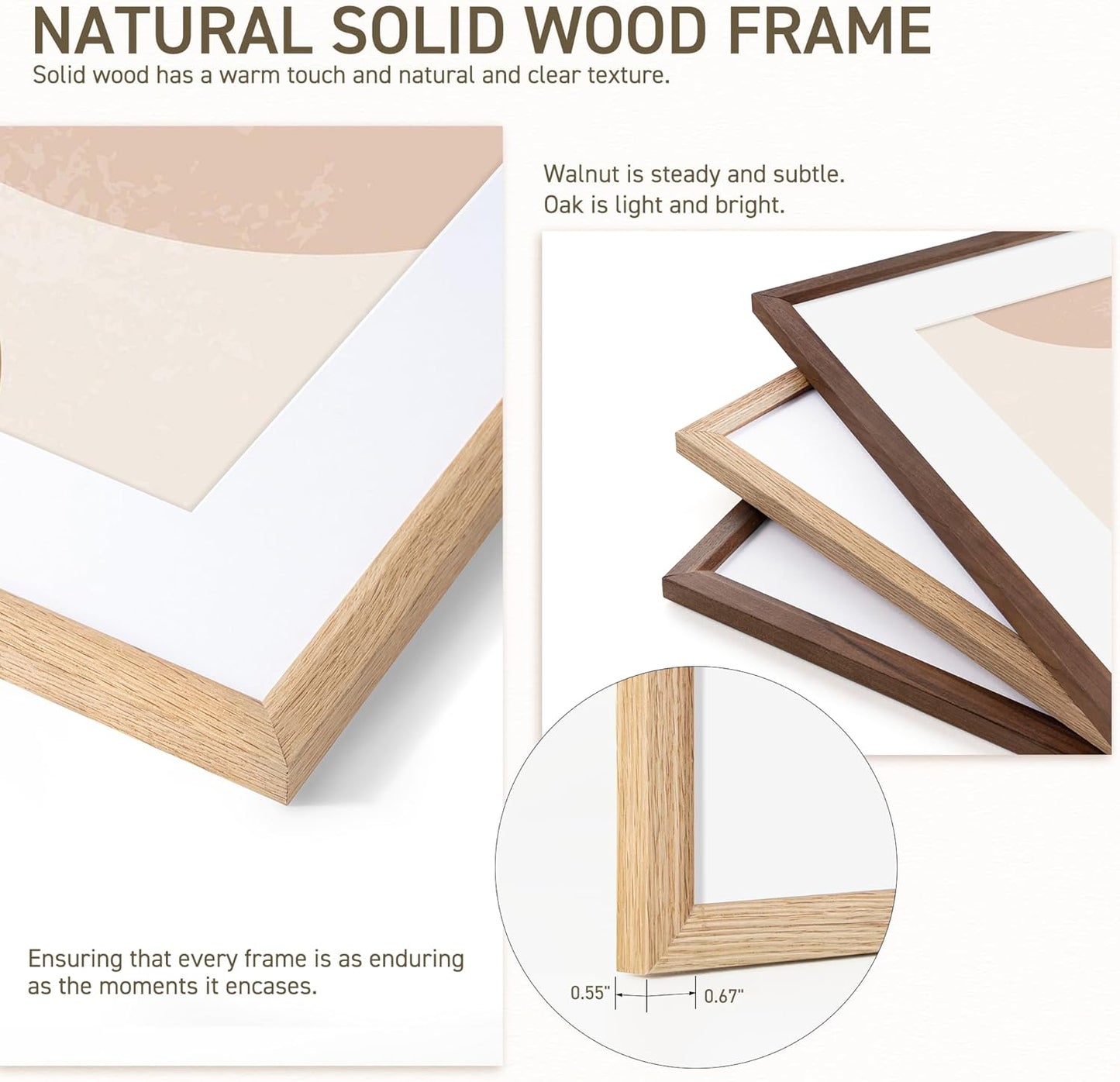 5x7 Picture Frame Natural Solid Oak Photo Frames with 4x6 Removable Mat Wall Hanging Large Handcrafted Frame with HD Plexiglass Wall and Tabletop Display Large Poster Frame