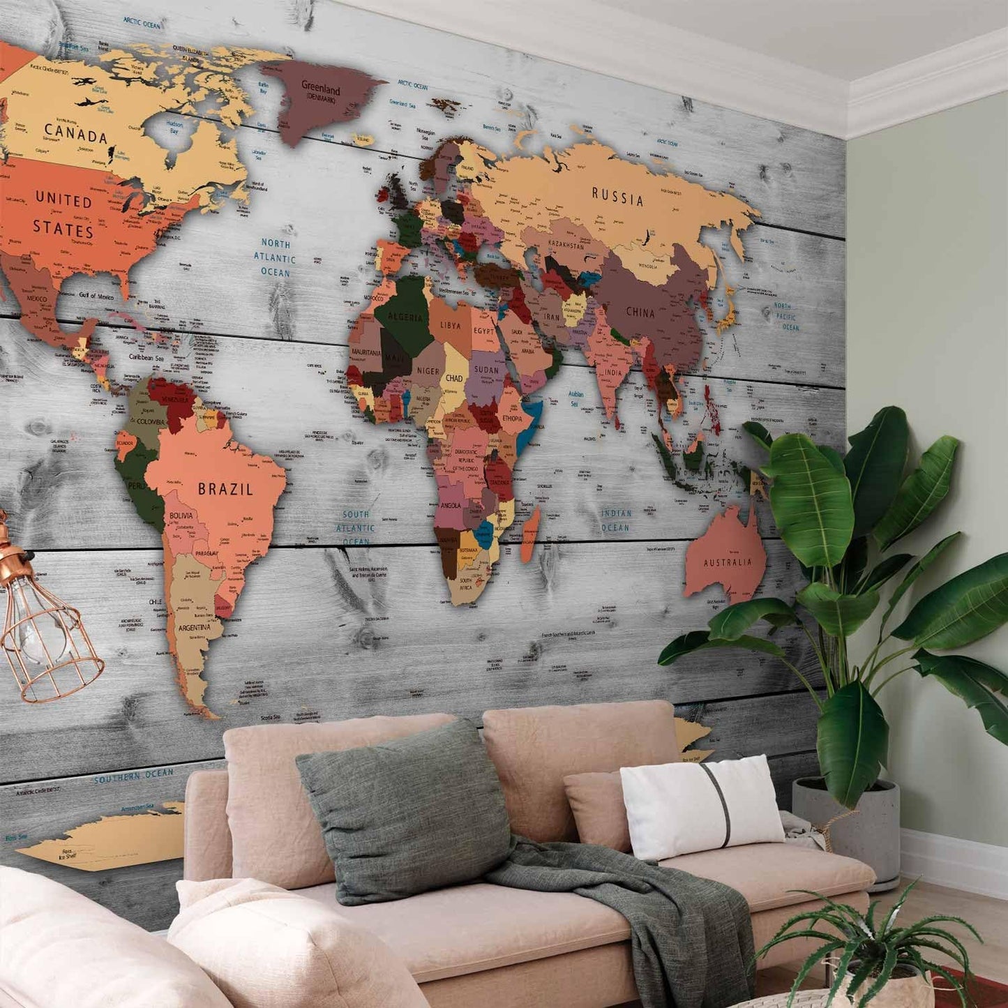 artgeist Premium Wall Mural World Map 118x83 in - XXL Non-Woven Wallpaper Fleece Wall Decor Photo Print Picture Image Design Home Map of The World k-B-0009-a-c