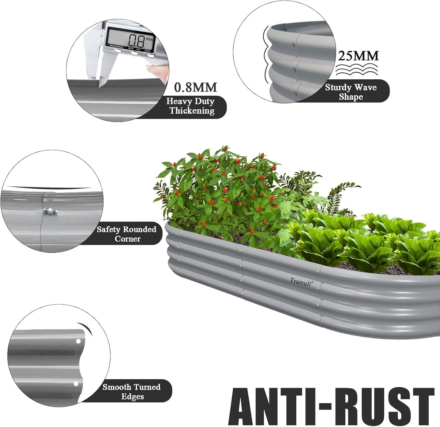 2 Pack 6x3x1FT Galvanized Raised Garden Bed Kit Oval Metal Ground Planter Box Outdoor Bottomless Planter Raised Beds for Vegetables Flowers Herbs Fruits, Gray