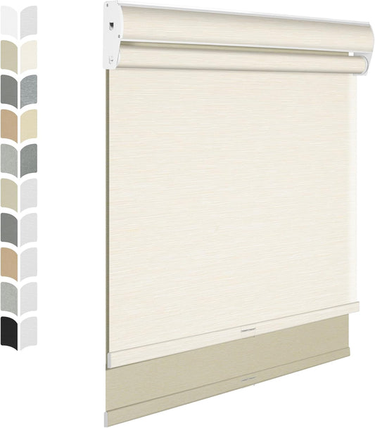 BERISSA Dual Roller Shades with Cassette Valance - Double Blackout and Light Filtering Shades -Day and Night - Jacquard Beige - 56 W x 64" H