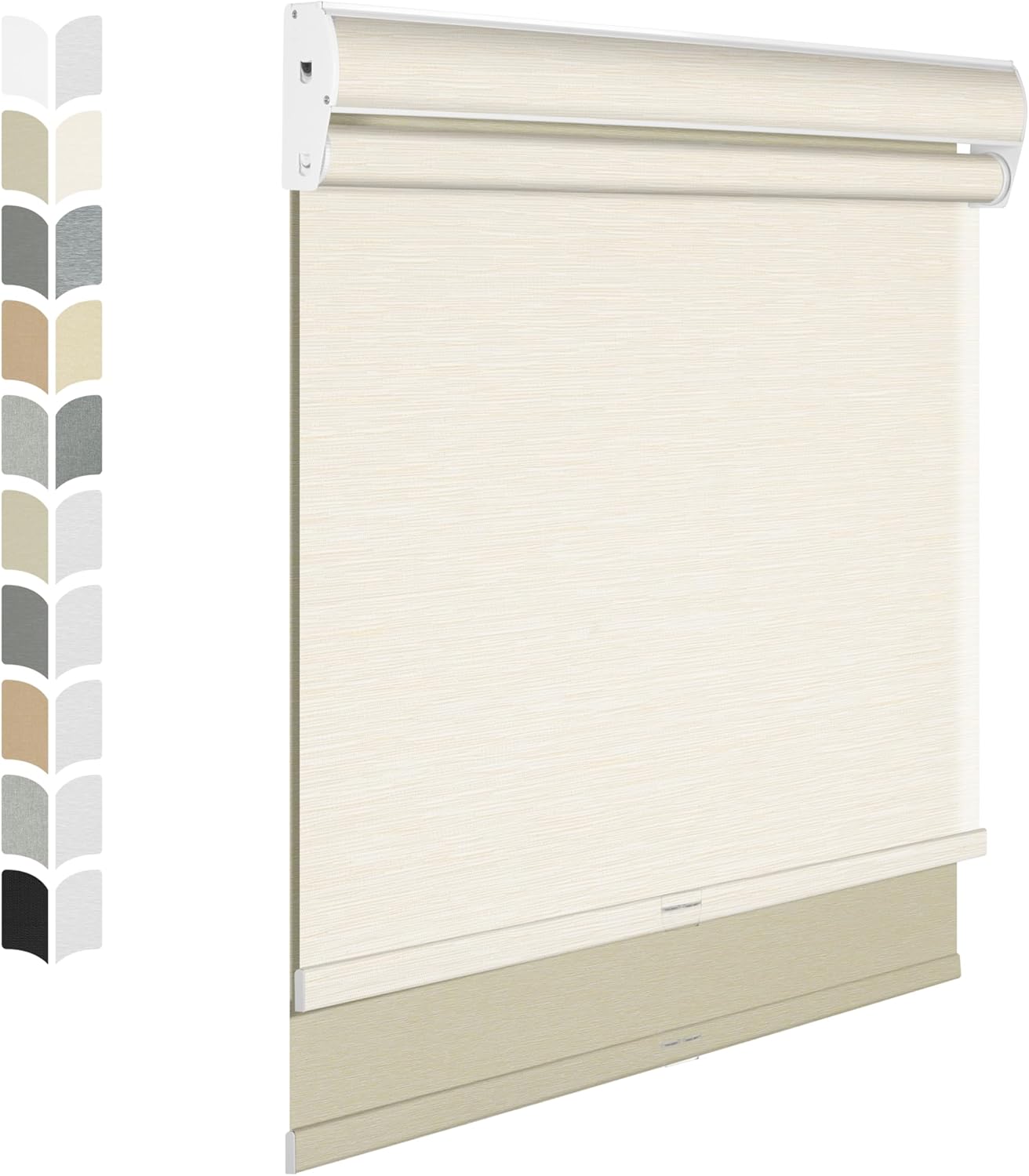 BERISSA Cordless Dual Roller Shades with Cassette Valance,Double Window Shades Blackout and Light Filtering Shades,Day and Night Roller Shades for Home Office Door.Striped Jacquard Beige.44 W x 72" H