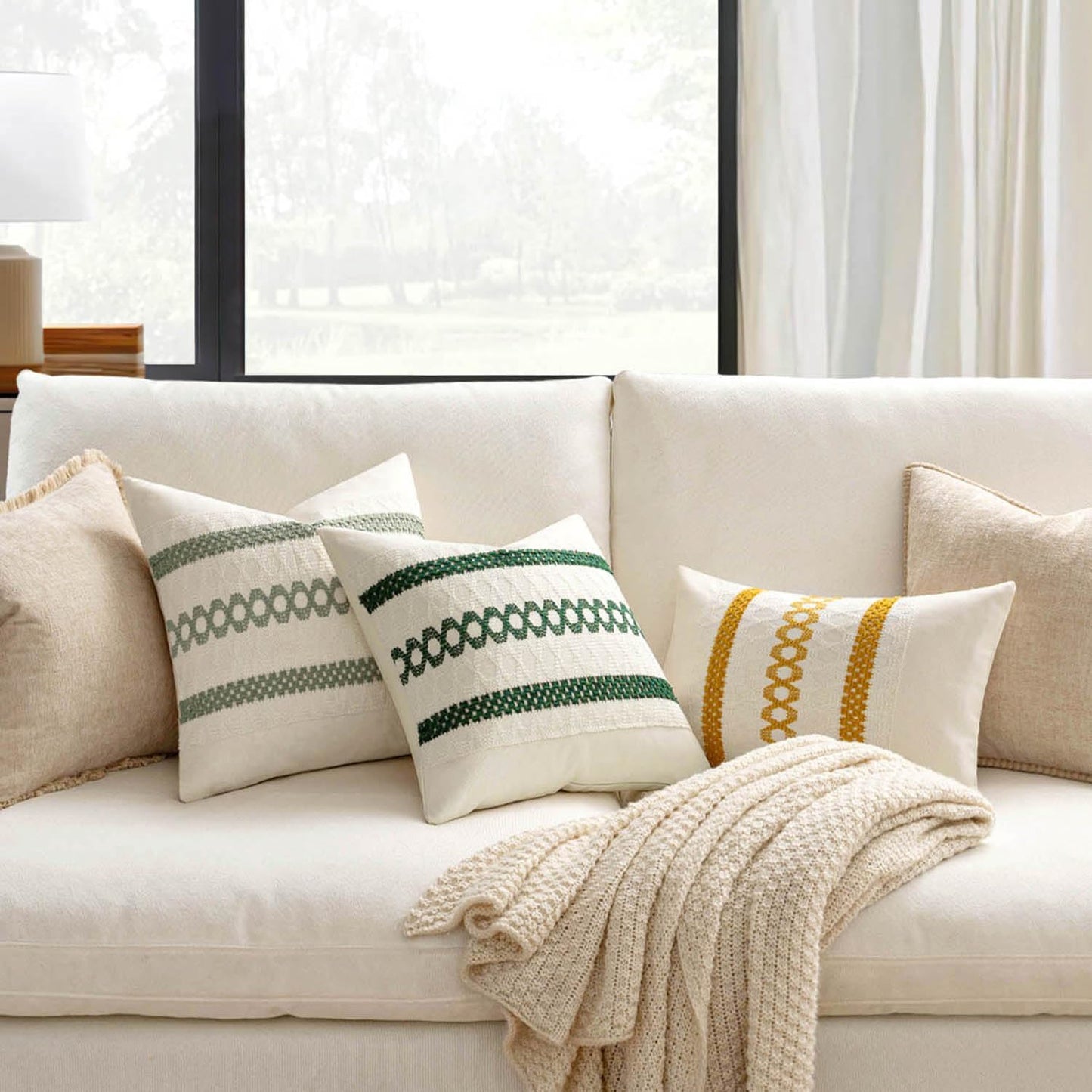 MIULEE Set of 2 Mustard Yellow Boho Decorative Pillow Covers 16x16 Inch Farmhouse Rustic Couch Throw Pillows Modern Cotton Cushion Covers Retro Cute Macrame Woven Home Decor for Bed Sofa Chair