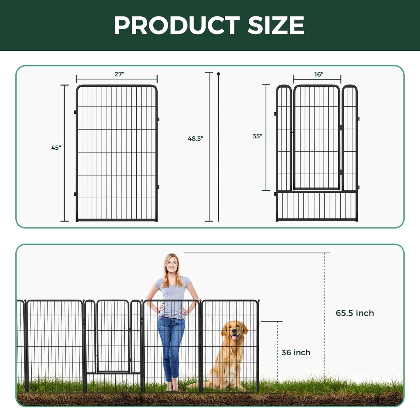 FXW Garden Fence Outdoor for The Yard – 45in(H) x 8.9ft(L) Heavy Duty Metal Animal Barrier for Dog and Rabbit, Decorative Dog Fence, 4 Panels, Black